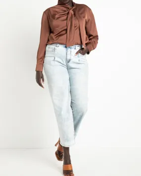 Audrey Pleated Straight Leg Jeans | Light Wash