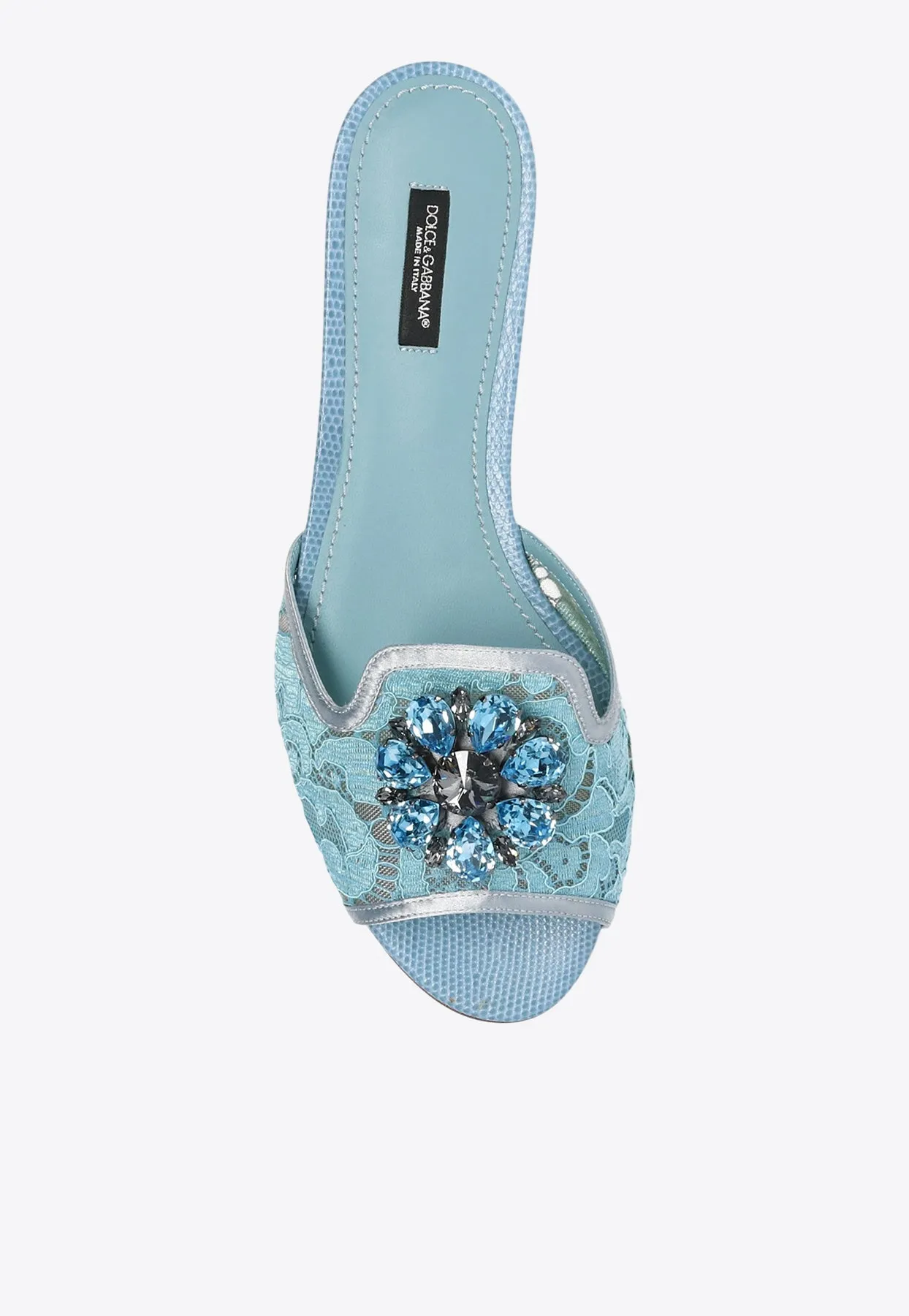 Bianca Crystal Embellished Lace Flat Sandals