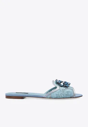 Bianca Crystal Embellished Lace Flat Sandals