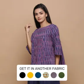 Blue Handwoven Cotton Ikat Godet Flared Top