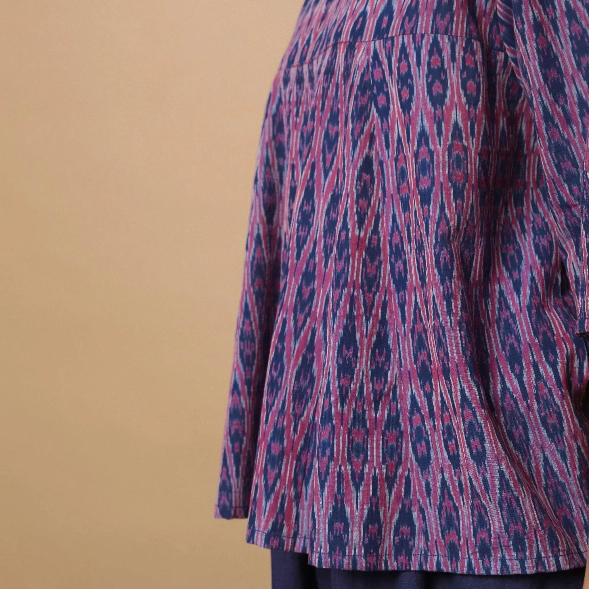 Blue Handwoven Cotton Ikat Godet Flared Top
