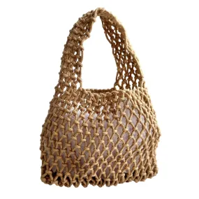 Boho Open Weave Mini Tote Bag - Khaki