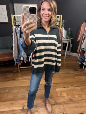 Brittany Mocha and Charcoal 1/2 Zip Striped Knit