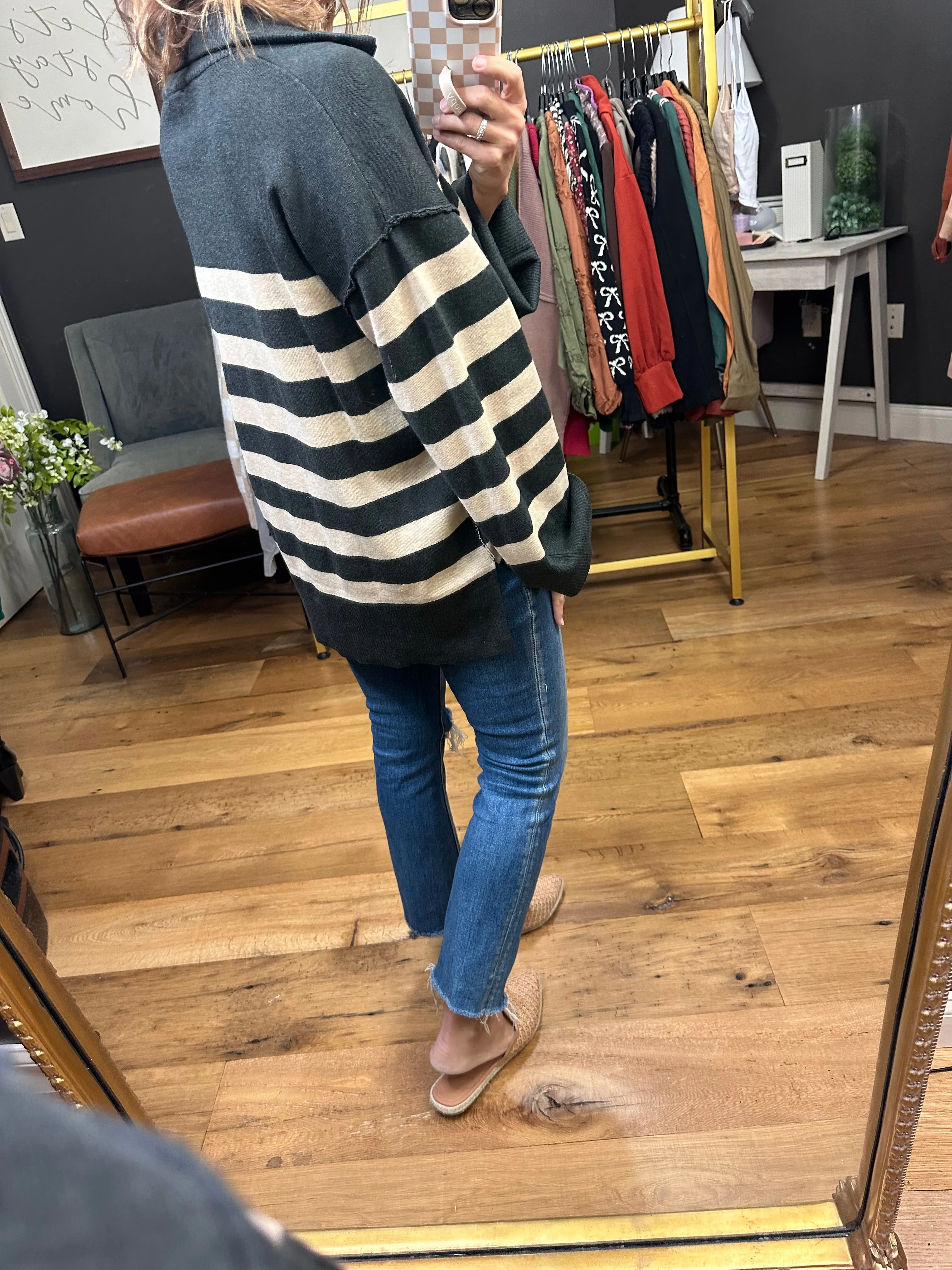 Brittany Mocha and Charcoal 1/2 Zip Striped Knit