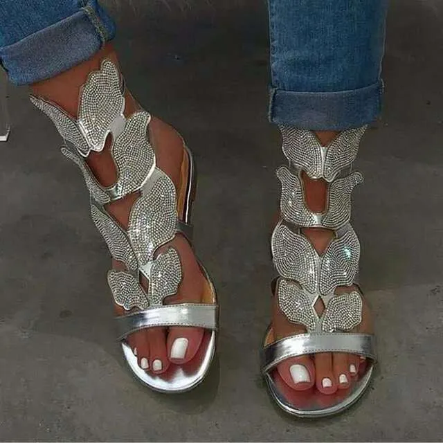 Butterfly Wing Buckle Closure Gladiator Style Women Flat Summer Sandals