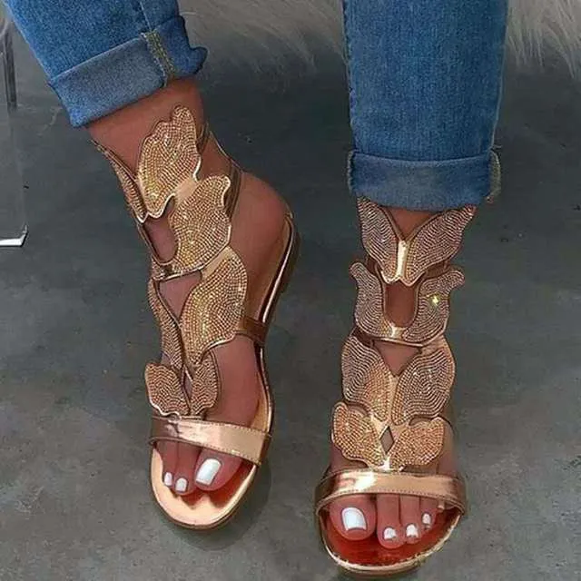 Butterfly Wing Buckle Closure Gladiator Style Women Flat Summer Sandals