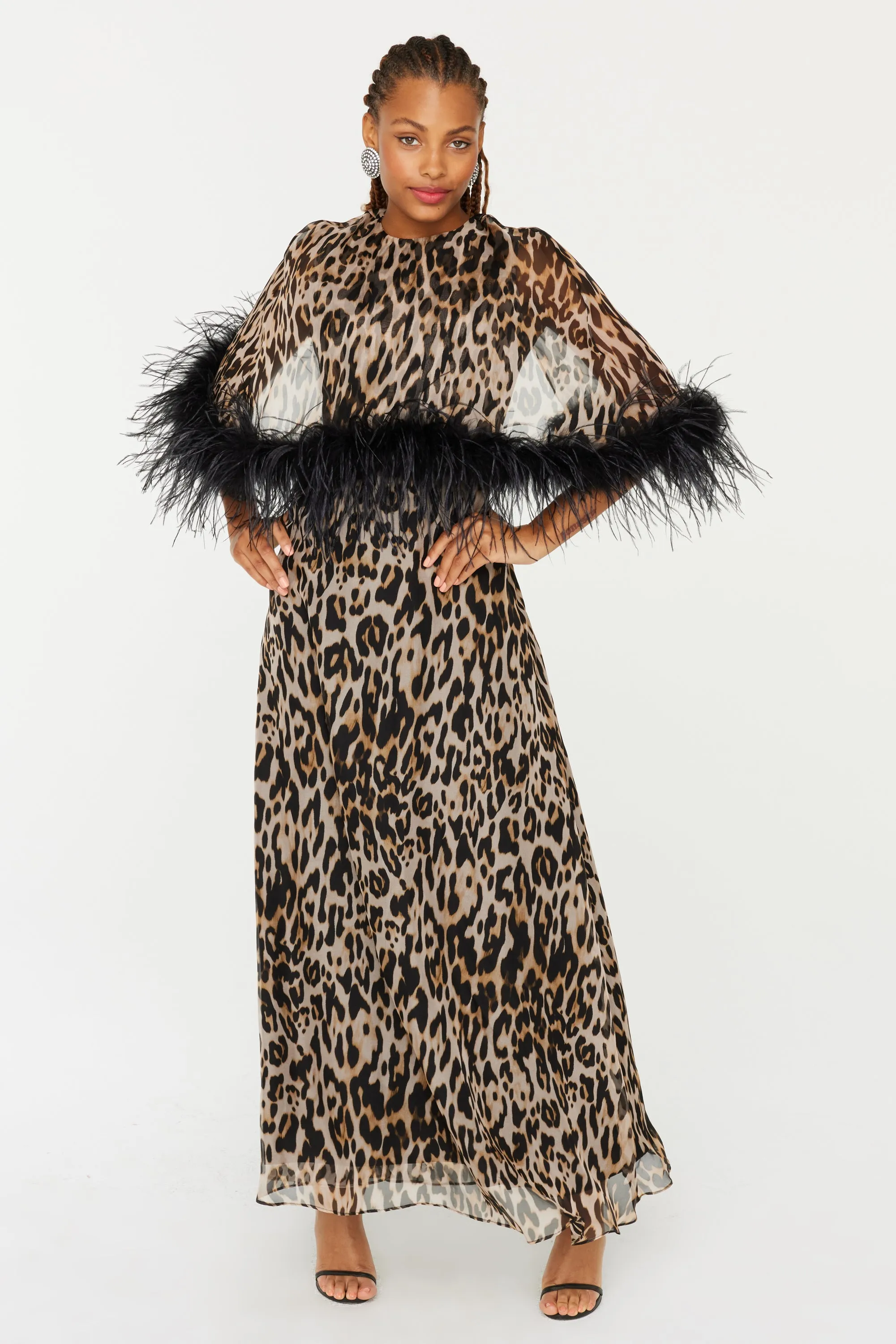 Cecilia Caped Dress w. Feathers