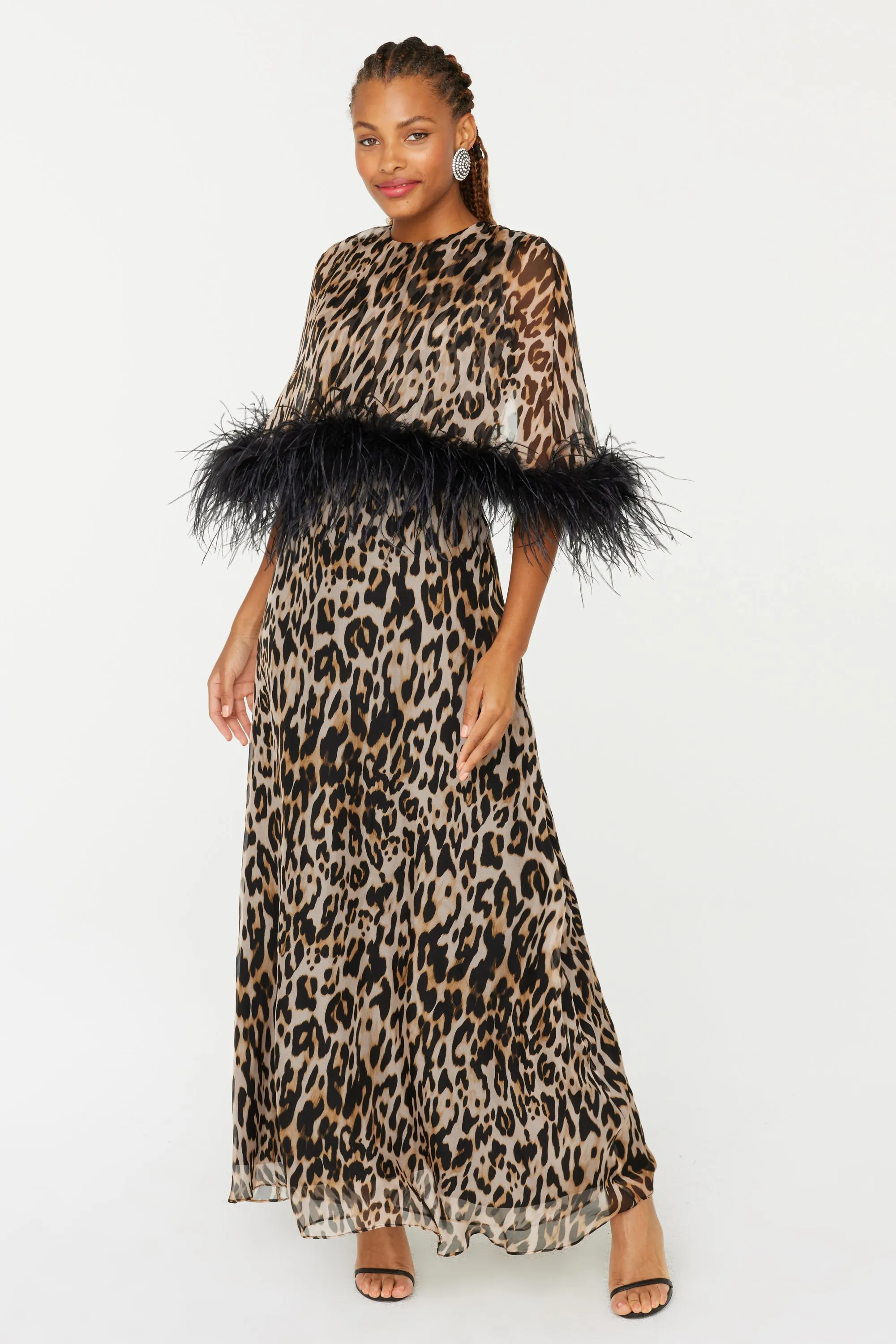 Cecilia Caped Dress w. Feathers