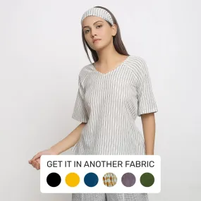 Charcoal Grey Striped Cotton A-Line Tie-Up Top