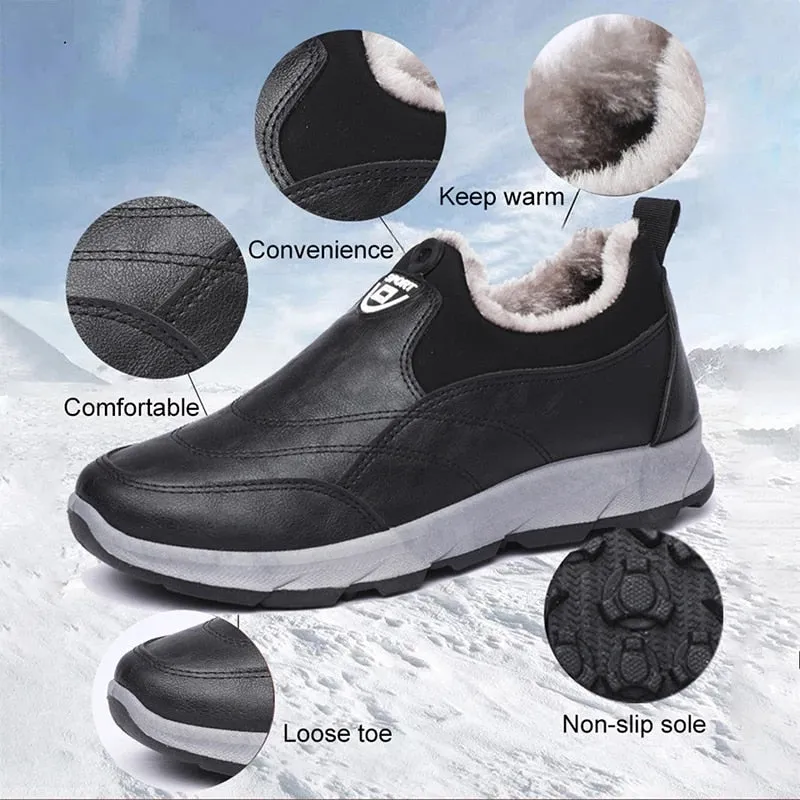 Cuzcare Orthopedic Snow Boots For Men Plush Slip-on Winter Shoes