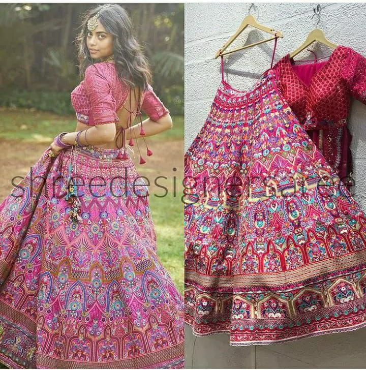 Designer Wedding Wear Pink Choli With Net Dupatta Set