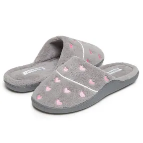Laura Ashley Women's Micro Terry Scuff Slippers with Embroidered Heart Details | Soft and Warm House Slippers with Cushioned Insole for Ladies
