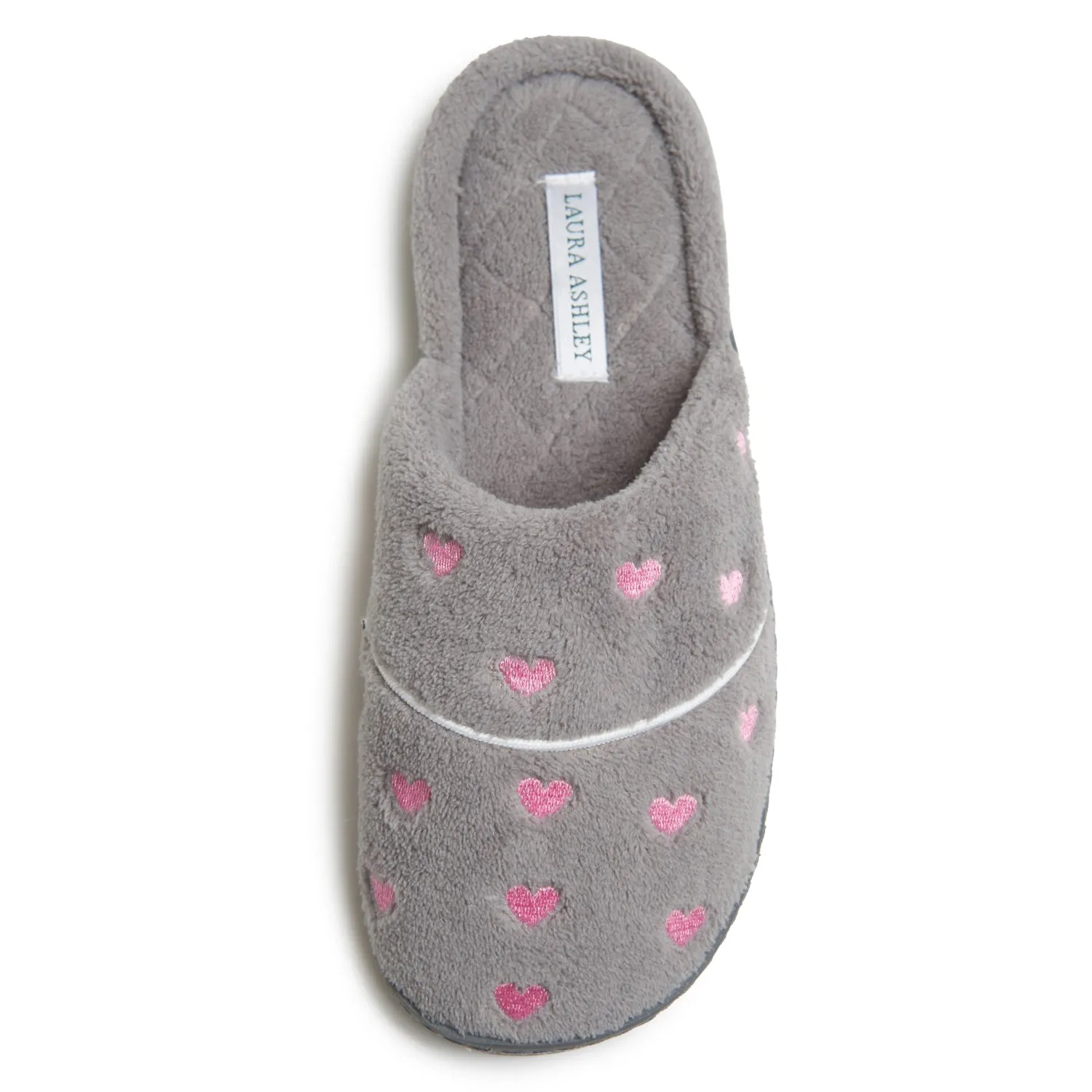 Laura Ashley Women's Micro Terry Scuff Slippers with Embroidered Heart Details | Soft and Warm House Slippers with Cushioned Insole for Ladies