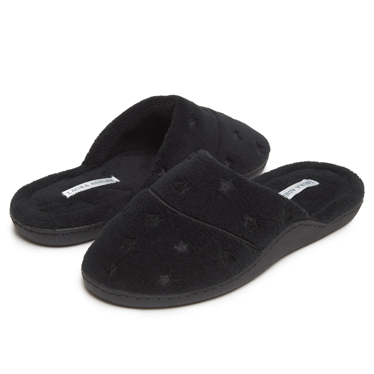 Laura Ashley Women's Micro Terry Scuff Slippers with Embroidered Heart Details | Soft and Warm House Slippers with Cushioned Insole for Ladies