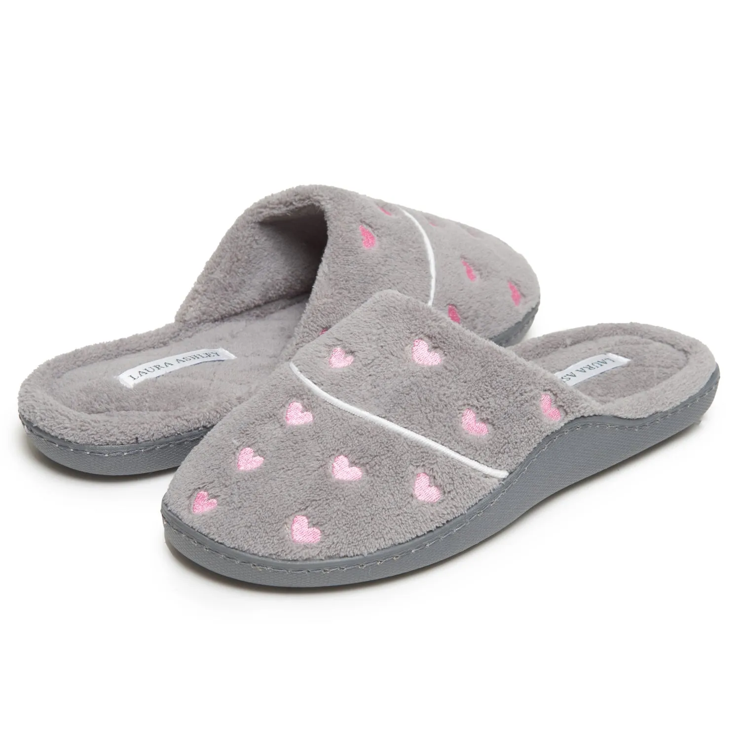 Laura Ashley Women's Micro Terry Scuff Slippers with Embroidered Heart Details | Soft and Warm House Slippers with Cushioned Insole for Ladies