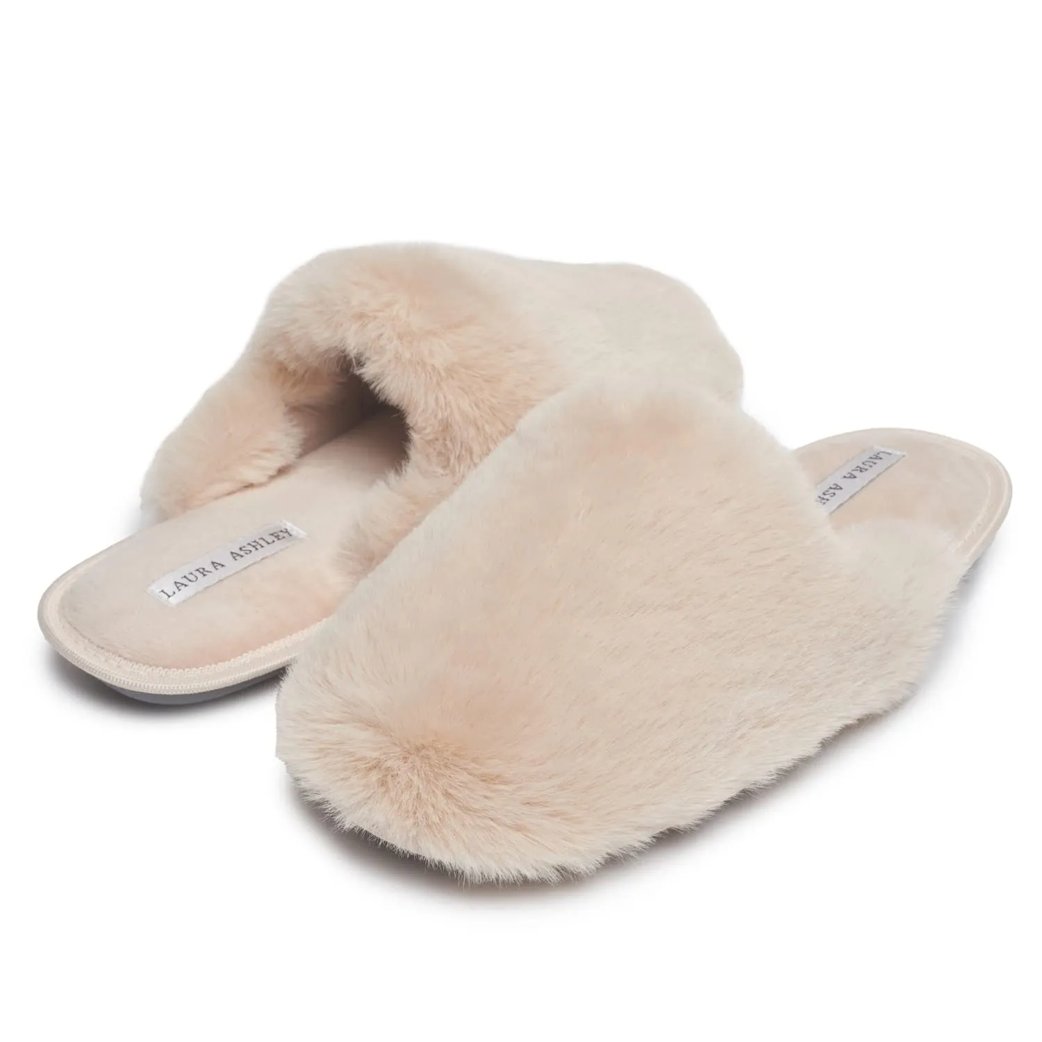 Laura Ashley Womens Soft Plush Memory Foam Scuff Slippers, Warm Fuzzy Fluffy Bedroom Slipper, Ladies Faux Fur Slip On House Shoes