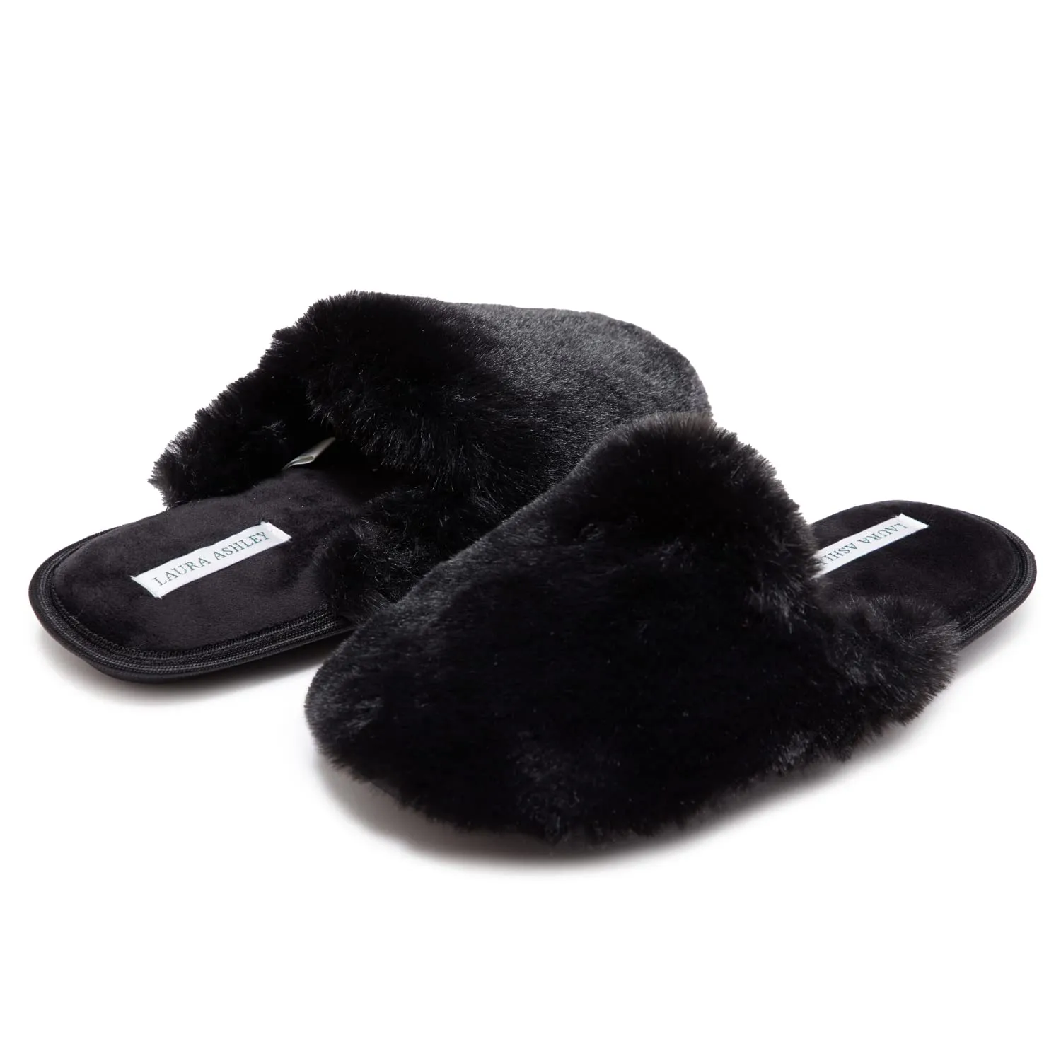 Laura Ashley Womens Soft Plush Memory Foam Scuff Slippers, Warm Fuzzy Fluffy Bedroom Slipper, Ladies Faux Fur Slip On House Shoes