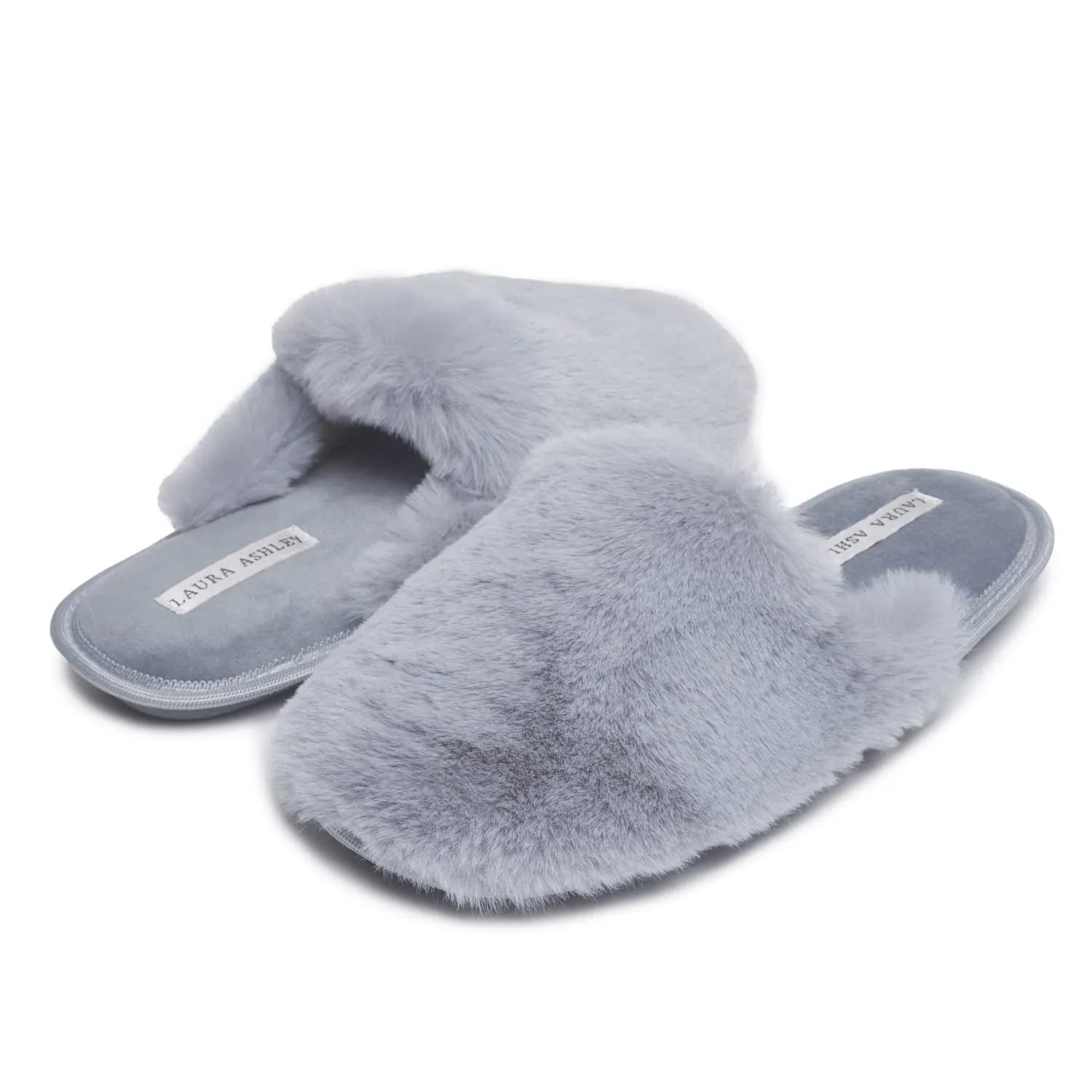 Laura Ashley Womens Soft Plush Memory Foam Scuff Slippers, Warm Fuzzy Fluffy Bedroom Slipper, Ladies Faux Fur Slip On House Shoes