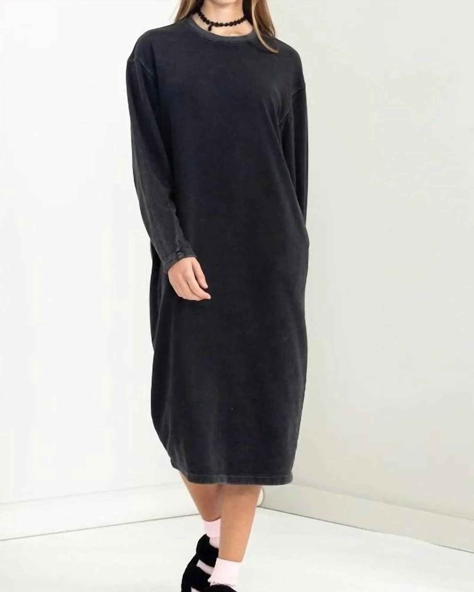 Long Sleeve Midi Sweatshirt Dress In Black | Black