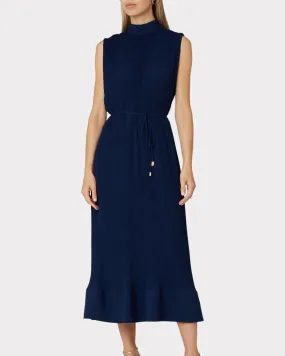 Melina Solid Pleated Midi Dress In Navy | Navy