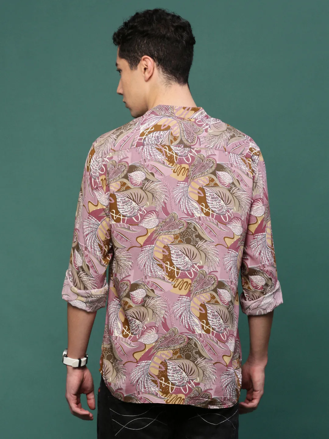 Men Pink Floral Slim Fit Shirt