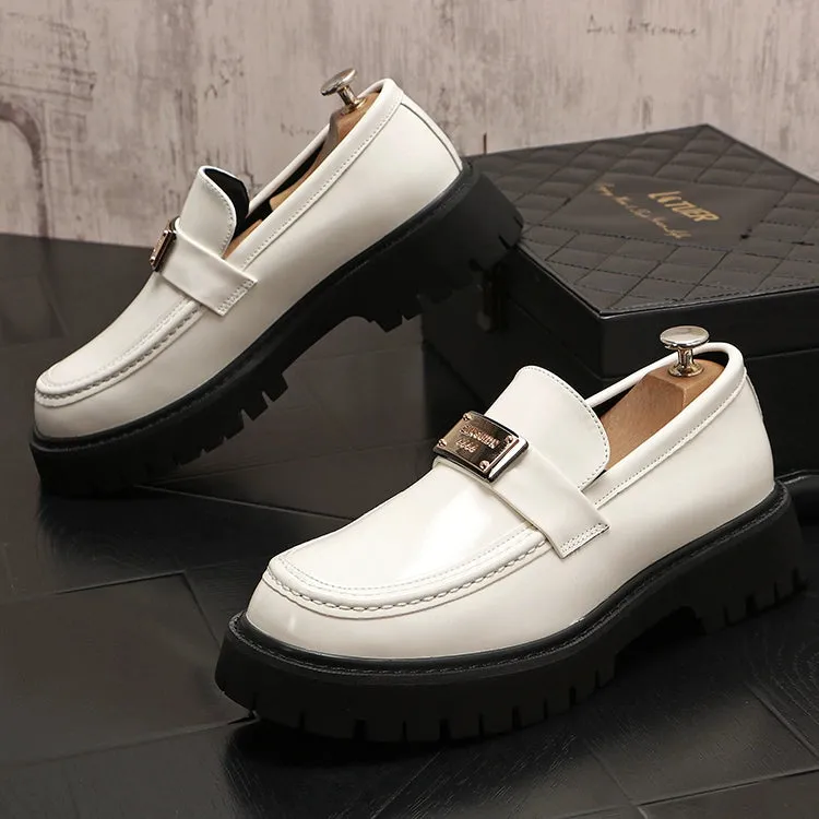 Men's leather shoes, thick-soled heightened shoes, trendy European low-top loafers, versatile slip-on casual shoes