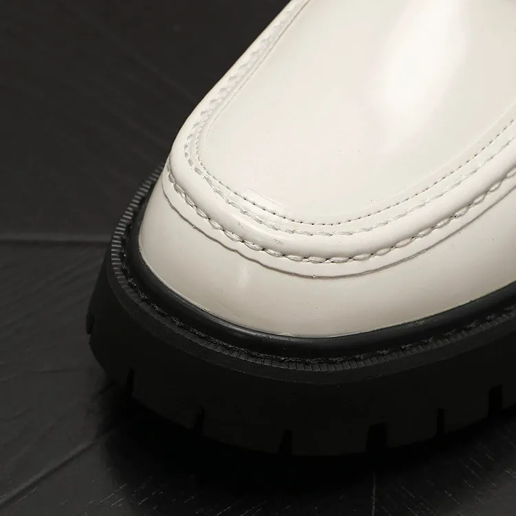 Men's leather shoes, thick-soled heightened shoes, trendy European low-top loafers, versatile slip-on casual shoes