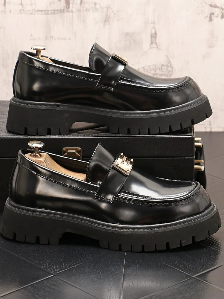 Men's leather shoes, thick-soled heightened shoes, trendy European low-top loafers, versatile slip-on casual shoes