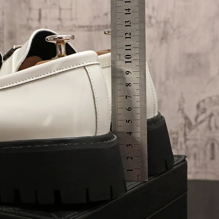 Men's leather shoes, thick-soled heightened shoes, trendy European low-top loafers, versatile slip-on casual shoes