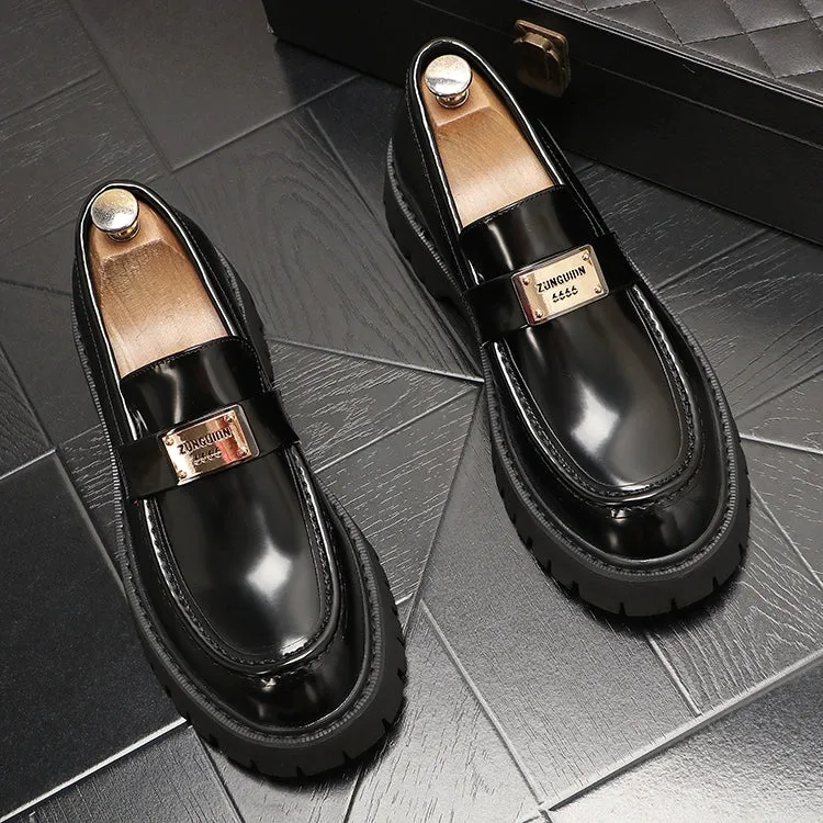 Men's leather shoes, thick-soled heightened shoes, trendy European low-top loafers, versatile slip-on casual shoes
