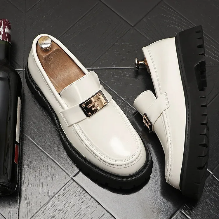 Men's leather shoes, thick-soled heightened shoes, trendy European low-top loafers, versatile slip-on casual shoes