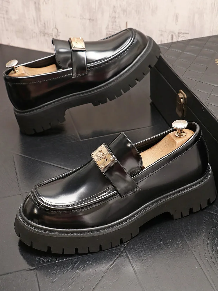 Men's leather shoes, thick-soled heightened shoes, trendy European low-top loafers, versatile slip-on casual shoes