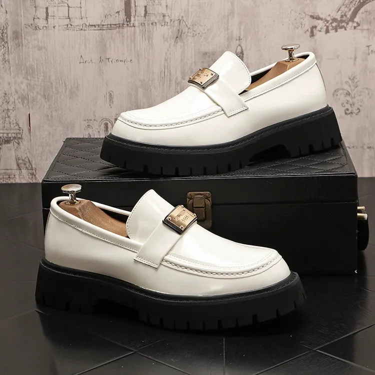 Men's leather shoes, thick-soled heightened shoes, trendy European low-top loafers, versatile slip-on casual shoes
