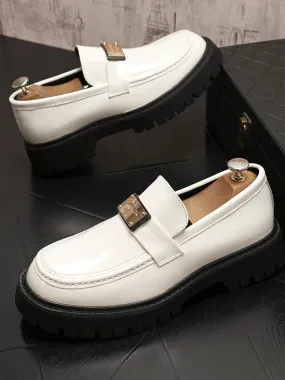 Men's leather shoes, thick-soled heightened shoes, trendy European low-top loafers, versatile slip-on casual shoes
