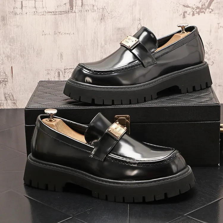 Men's leather shoes, thick-soled heightened shoes, trendy European low-top loafers, versatile slip-on casual shoes