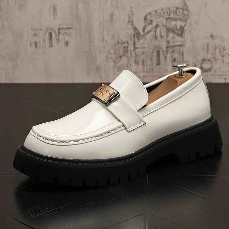 Men's leather shoes, thick-soled heightened shoes, trendy European low-top loafers, versatile slip-on casual shoes