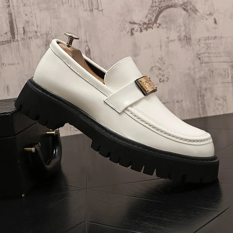Men's leather shoes, thick-soled heightened shoes, trendy European low-top loafers, versatile slip-on casual shoes