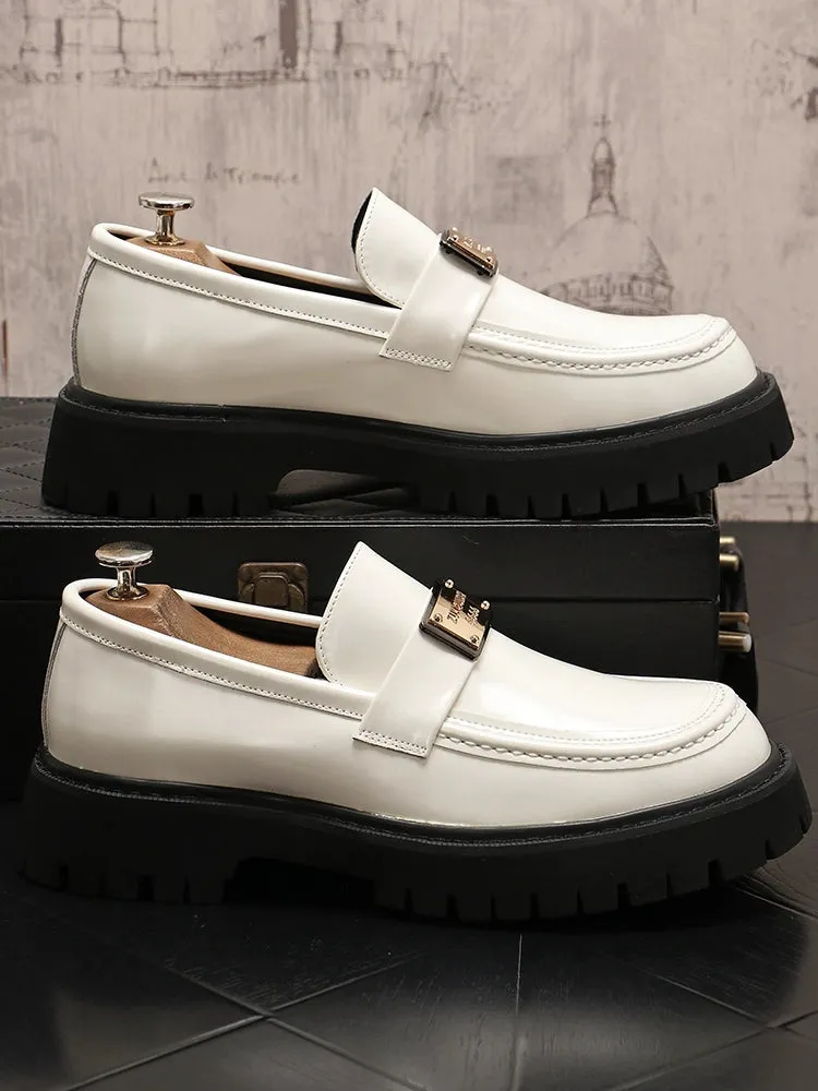Men's leather shoes, thick-soled heightened shoes, trendy European low-top loafers, versatile slip-on casual shoes
