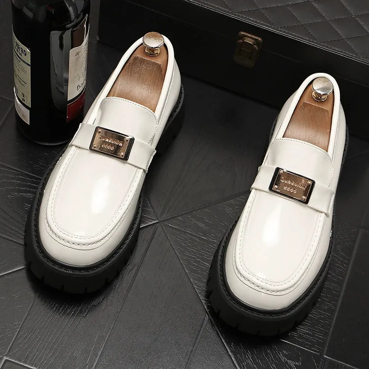 Men's leather shoes, thick-soled heightened shoes, trendy European low-top loafers, versatile slip-on casual shoes