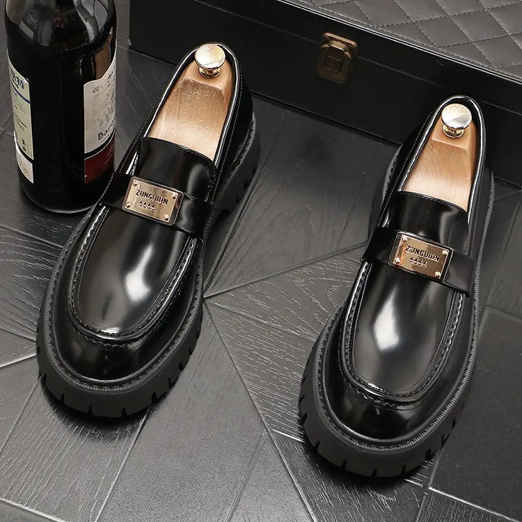Men's leather shoes, thick-soled heightened shoes, trendy European low-top loafers, versatile slip-on casual shoes