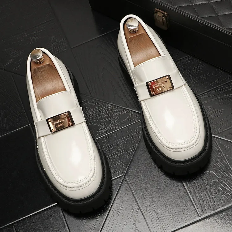 Men's leather shoes, thick-soled heightened shoes, trendy European low-top loafers, versatile slip-on casual shoes