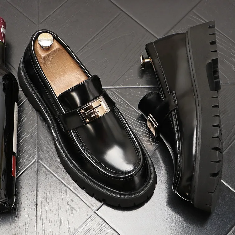 Men's leather shoes, thick-soled heightened shoes, trendy European low-top loafers, versatile slip-on casual shoes