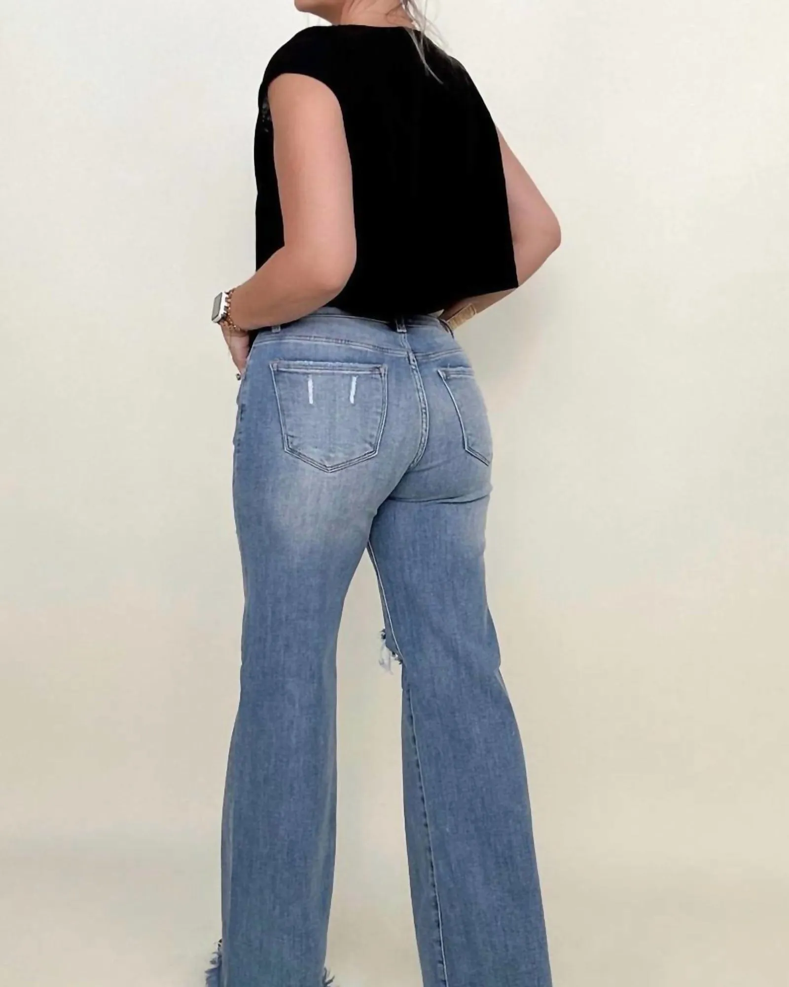 Mid-Rise Button Down Wide Leg Jeans In Medium | Medium