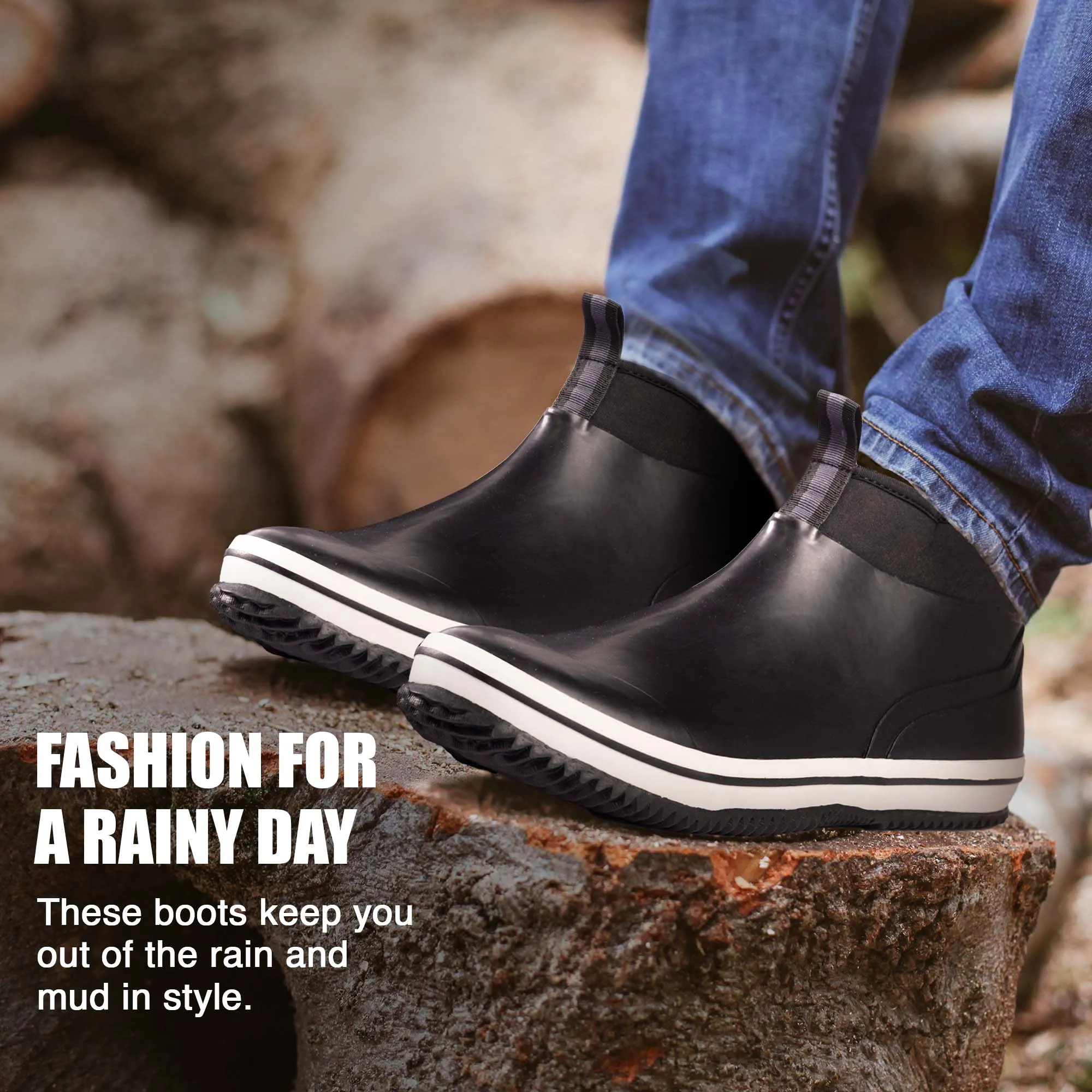 NORTY Mens 7-12 Black Ankle Rain Boots 16860
