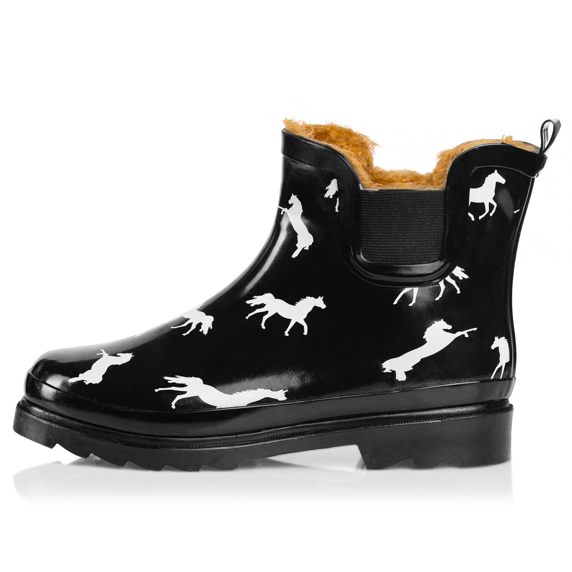 Norty Women 6 Chelsea Ankle Rain Boot Horse Fur Line