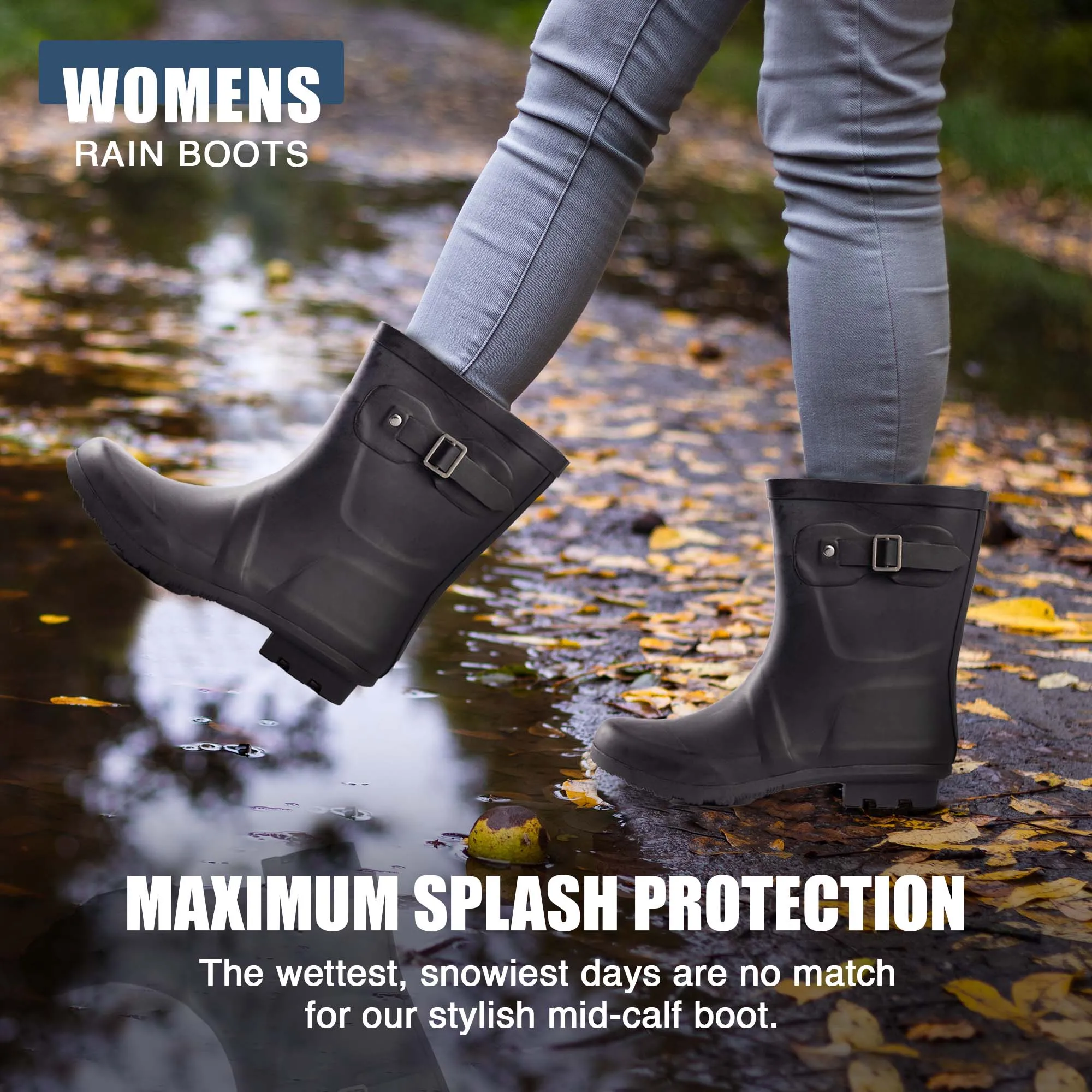 Norty Women 9 Calf Bootie Rain Boot Black Matte