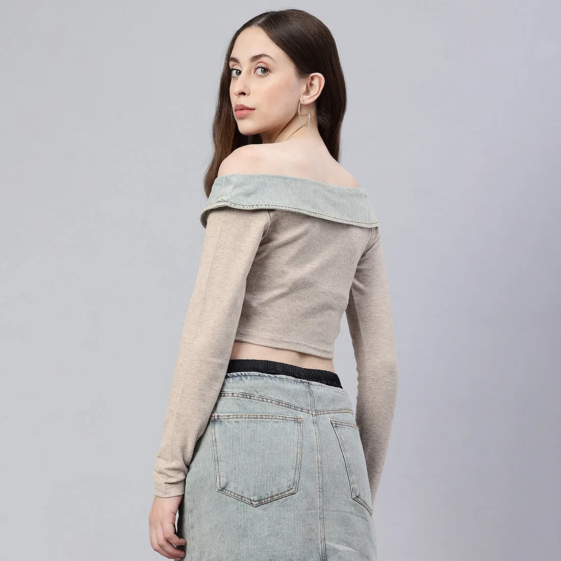 Off-Shoulder Denim Paneling Top