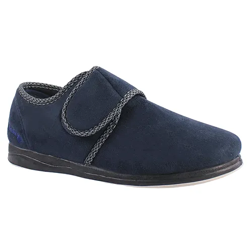 Padders Men's Wide Fit Velcro Slippers - Harry - Navy