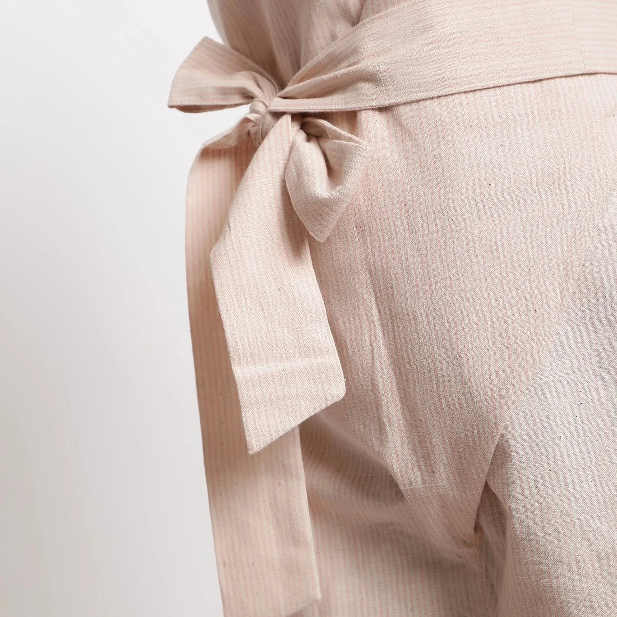 Pink Striped Vegetable Dyed Cotton Short Wrap Jumpsuit