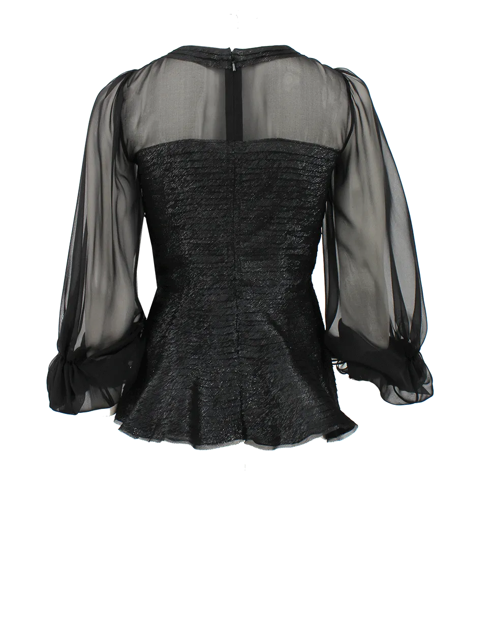 Quarter Sleeve Jewel Neck Blouse